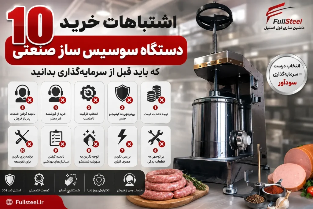 ۱۰ اشتباهات خرید دستگاه سوسیس ساز صنعتی که باید قبل از سرمایه‌گذاری بدانید